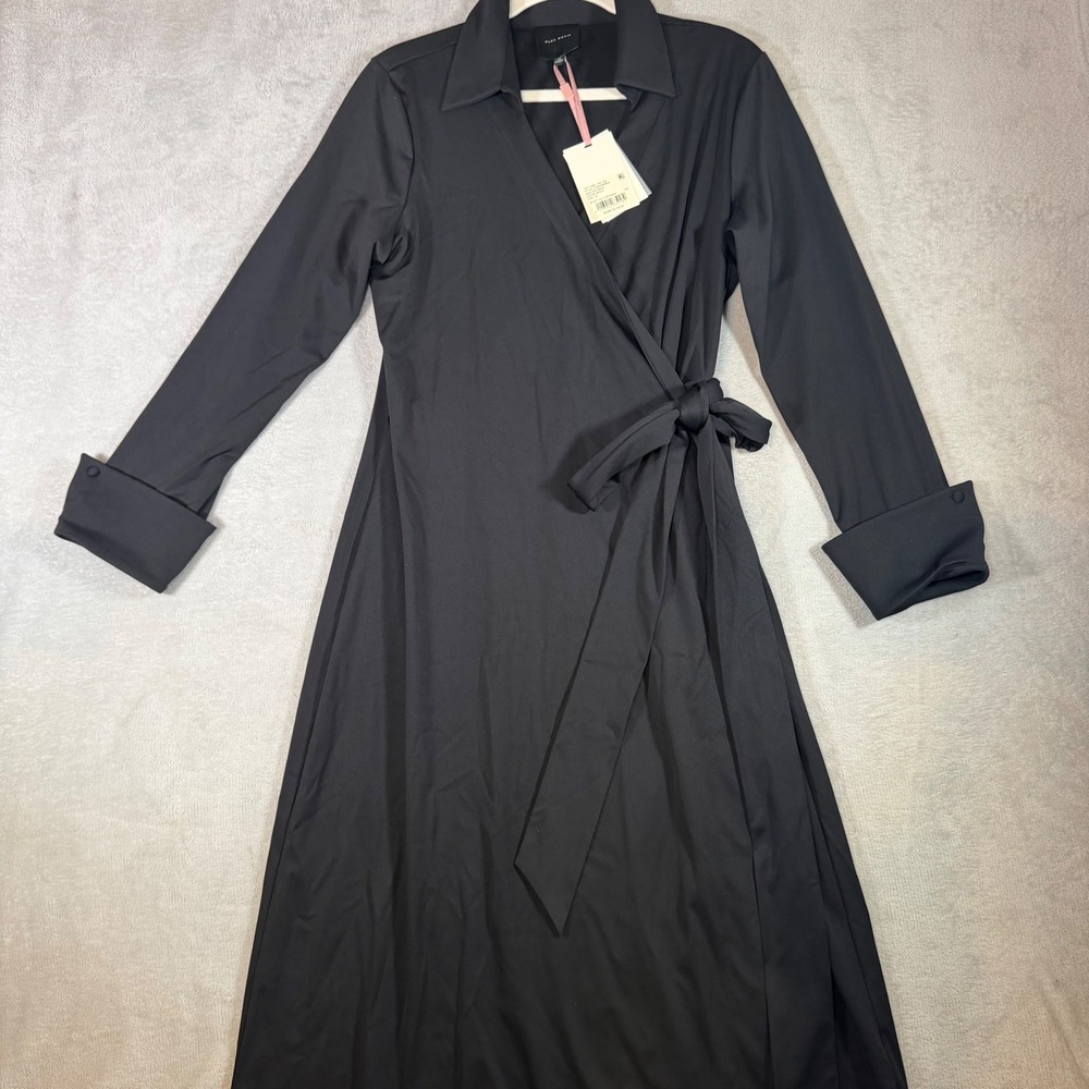 Alex Marie Adaline Black Wrap Dress Jetset Tech Long Sleeve Midi 10 NEW